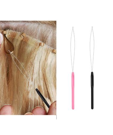 Hair Extension Needle Loop Threader Pulling Hook Tool and Bead Device Hair Extension Loop Tools 2 PCS Hair Extension Threader Hair Tool Micro Loop Hair Extensions Kit for Hair Styling Tools Accessory