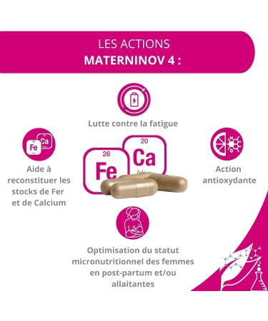 MATERNINOV 4 FOOD SUPPLEMENT AFTER PREGNANCY and/or BREASTFEEDING Solution to Post-Pregnancy Deficiencies Reduces Fatigue Stress Palpitations and Dizziness Made in France - Buy Online on GoSupps.com