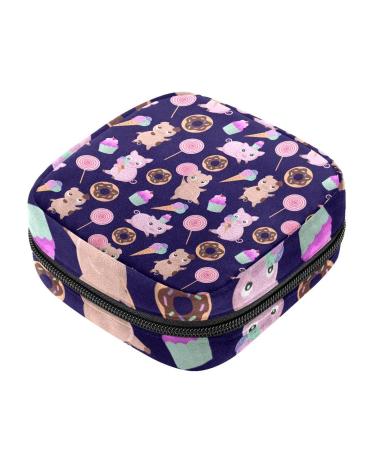 Menstrual Bag with Zipper for Women Girls (Cute Pigs Donuts Candy and Cake)