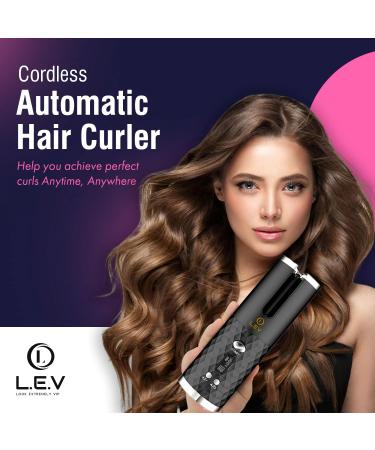 LEV Automatic Curling Iron | Portable Ceramic Hair Curler with Auto Shut-Off | USB Hair Curling Wand - Black - Buy Online on GoSupps.com