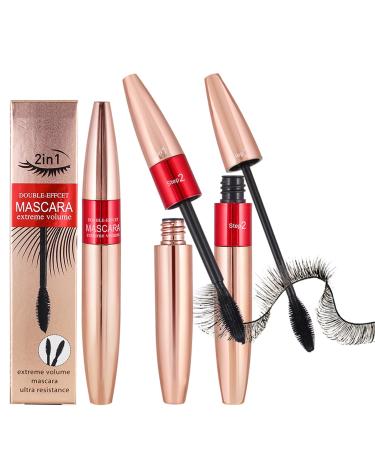HOUSN Waterproof Mascara Long Lasting Mascara Voluminous Mascara 2 Brush Heads 2 in 1 Mascara for a Natural Lengthening and Thickening Effect