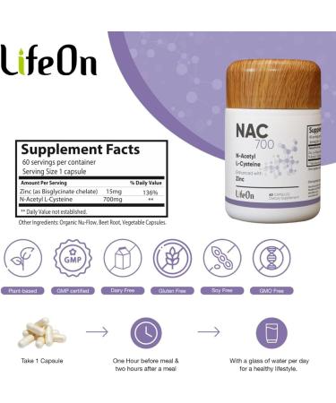 NAC Supplement with Zinc 700mg - Anti Aging & Immunity Support - Liver Detox & Energy Boost - 2 Month Supply - Buy Online on GoSupps.com