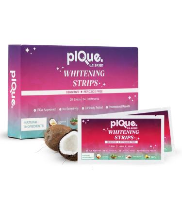 Peroxide Free Teeth Whitening Strips 14 Treatments - New Gentle Formula for Sensitive Teeth. Deep Stain Removal - Coconut Oil Sage Lemon Peel Dead Sea Salt for Beautiful Bright Smile. (28 Strips)