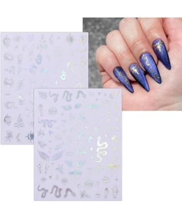 JMEOWIO 10 Sheets Moon Star Sun Nail Art Stickers Decals Self-Adhesive Silver Aurora Nail Supplies Nail Art Design Decoration Accessories - Buy Online on GoSupps.com