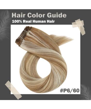 Moresoo Medium Brown Platinum Blonde Double Weft Hair Extensions 18 Inch - Sew in Human Hair Extensions 100g - #P6/60 - Buy Online on GoSupps.com