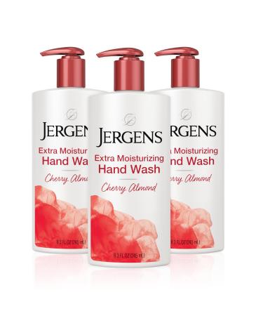 Jergens Extra Moisturizing Hand Soap, Liquid Hand Soap Dispenser with Jergens Cherry Almond Scent, Hand Wash For Dry Hands, 8.3 Ounces (Pack of 3)