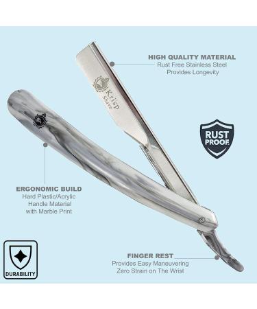 Krisp Beauty Classic Straight Edge Barber Razor - Professional Close Shaving Tool for Men | Salon Quality Shavette with 10 Blades - Buy Online on GoSupps.com