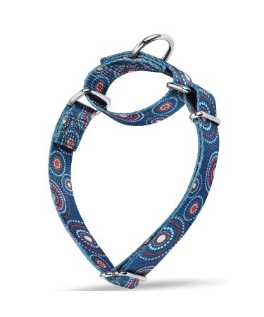 Martingale dog collar with flower pressure-then dog collar no pulling hard-wearing adjustable large neck circumference 43.2 cm-63.5 cm fireworks points indigo large 1 inch wide fireworks points (indigo)