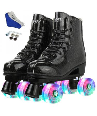 jessie Roller Skates Premium PU Leather Roller Skates for Women Classic Four-Wheel Outdoor and Indoor for Adults Women Black CrystalFlash Wheel 40
