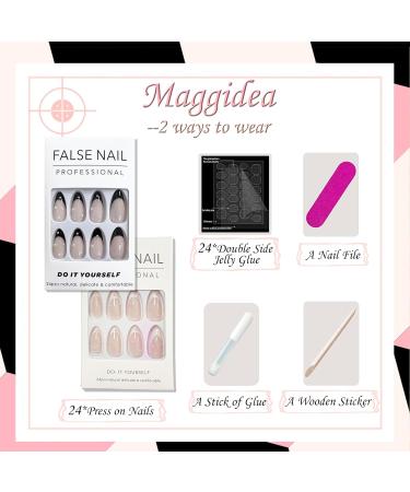 French Pearl Medium Length False Nails - 24pcs Almond Acrylic Stick on Nails with Glue for Women and Girls - Buy Online on GoSupps.com