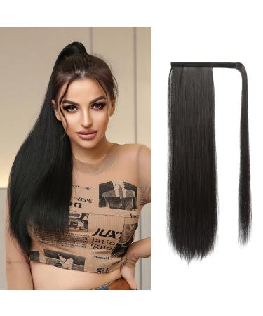 Oefei ponytail extension black long straight synthetic extensions braid Velcro fastener natural ponytail hair part for women-24 inch