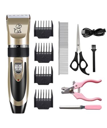 KiAKUO Pet Grooming Clipper Rechargeable Pet Dog Clippers Cordless Dog Grooming Clippers Low Noise with 4 Guide Combs and Clean Brush Nail Kits for Dogs and Other Pets