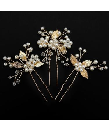 XZtimes Wedding Hair Clips Gold Leaf Bride Hair Pins Bridal - Pack of 3 - gold pin - Vintage - Buy Online on GoSupps.com