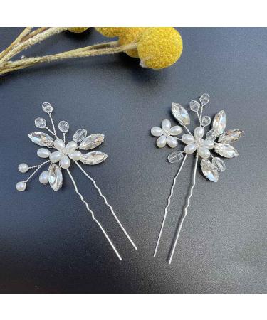 Prosy Bridal Flower Hairpins | Silver Crystal Hair Clips & Pearl Floral Headpiece | 2 Pack for Women & Girls - Buy Online on GoSupps.com