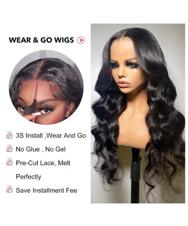 Wear And Go 20 Inch Body Wave Lace Front Wig | Pre Cut Glueless Wig with 4x4 Closure | Human Hair Pre Plucked | Beginner Friendly - Buy Online on GoSupps.com