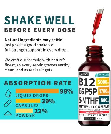 (2-Pack) Methylated B Complex Liquid Drops with Active L-Methylfolate - B12 Sublingual Drops, Vitamin B Complex - Vegan B 12 Vitamin 5000mcg, Non-GMO, Raspberry Flavor, No Sugar, 2 Fl oz, 80 Servings - Buy Online on GoSupps.com