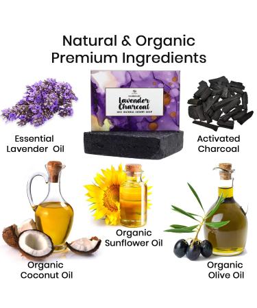 Lavender Charcoal Soap Bar - Organic Exfoliating Cleanser for Face & Body | Gentle for All Skin Types - Men, Women & Teens | Ideal Shaving Soap & Gift Idea - Buy Online on GoSupps.com