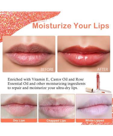 Oulac Coral Lip Stain: Glitter Lip Gloss for Lip Care | Vegan & Cruelty-Free | C05 Woah Coral with Pink and Golden Sparkle - Buy Online on GoSupps.com