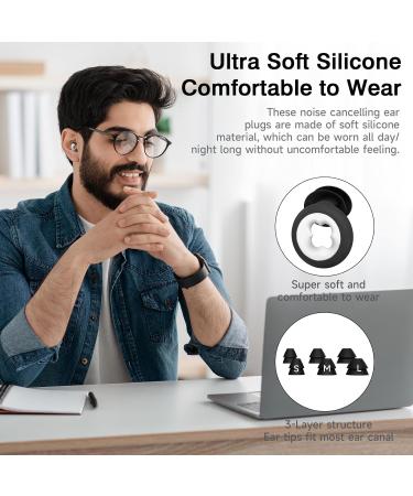 Noise Cancelling Ear Plugs for Sleeping | Reusable Silicone Ear Plugs (33dB) | 6 Comfortable Tips (S/M/L) | Ideal for Sleep Concerts Snoring & Work - Black - Buy Online on GoSupps.com
