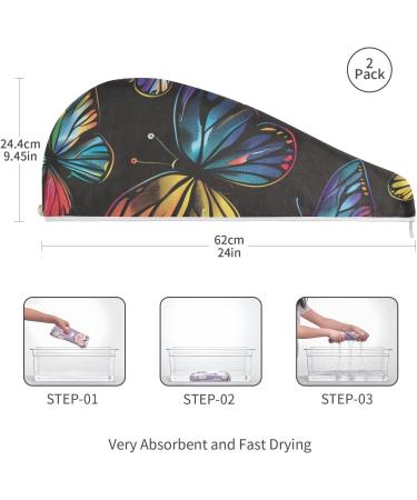 Rainbow Big Butterfly Hair Towel 2 Pack | Super Absorbent Quick Dry Hair Turbans for Women & Girls - Buy Online on GoSupps.com