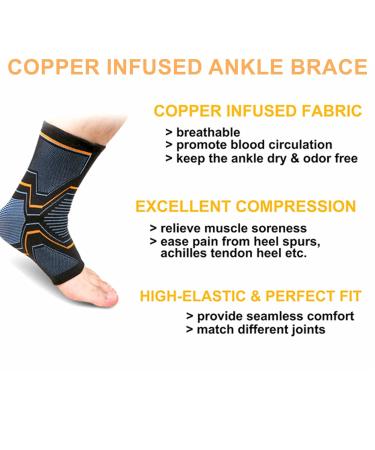 Buy Copper Infused Ankle Braces - Compression Sleeves for Sports Protection & Fasciitis Relief - Unisex Medium Size - Buy Online on GoSupps.com