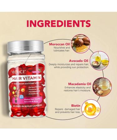 Hair Vitamins Treatment Oil with Argan Macadamia Avocado Oils for Frizzy and Dry Damaged Hair Vitamins A C E Pro B5 for All Hair Types Conditioner for Women & Men 40 Capsules - Buy Online on GoSupps.com