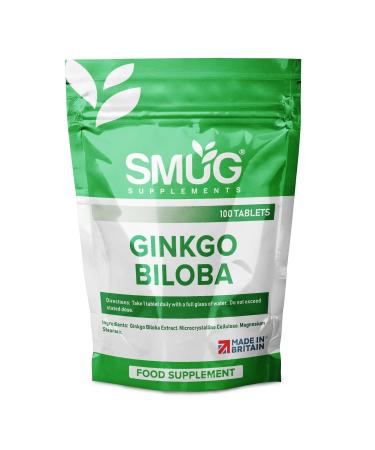 SMUG Supplements Ginkgo Biloba Tablets - 100 High Strength 6000mg Pills for Memory and Cognitive Function Support - Supports Blood Circulation - Vegan Friendly - Made in Britain