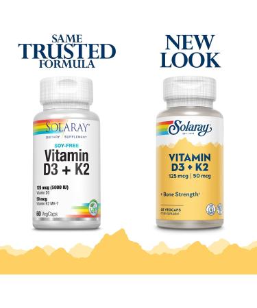 Solaray Vitamin D3 + K2 Soy Free - 60 VegCaps for Immune & Bone Health - Buy Online on GoSupps.com
