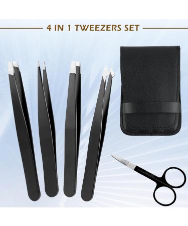 4 Eyebrow Tweezers and 1 Scissors Set Eyebrow Tweezers Stainless Steel Pointed Tweezers Straight Slicker Tip Tweezers for Removing Blackheads Ingrown Hair - Buy Online on GoSupps.com