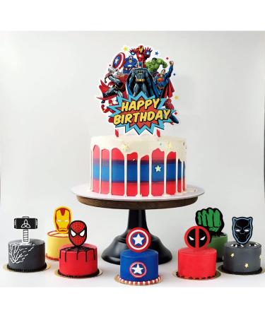 Superhero Birthday Cake Toppers Set - 17 Pieces | Party Decorations for Fans of Super Hero | Cupcake Toppers & Cake Decor Supplies - Buy Online on GoSupps.com