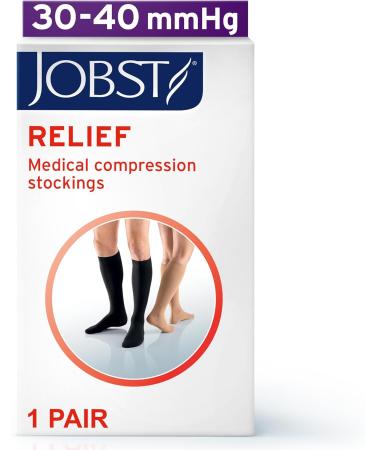 JOBST Relief Knee High Compression Socks 30-40 mmHg | Comfortable Unisex Closed Toe Design | Black - Petite Large Full Calf - International Shipping Available - Buy Online on GoSupps.com