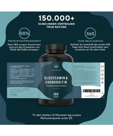 True Nature Glucosamine Chondroitin High-Dose - 360 Capsules (6-Month Supply) with Vitamin C - Pharmaceutical Quality Made in Germany - Buy Online on GoSupps.com