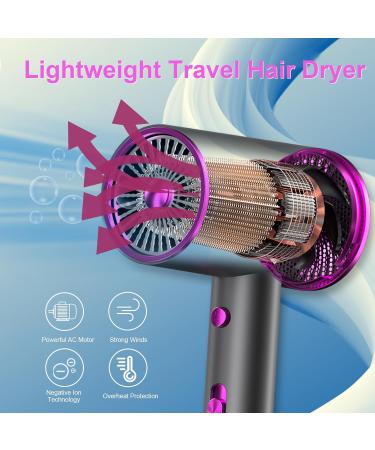 Pretfy 2000W Lightweight Travel Hair Dryer for Women - Professional Ionic Blow Dryer with 2 Speeds, 3 Heating Settings & Cool Button - Fast Drying Portable Hairdryer with Concentrator & Comb Holder (Grey) - Buy Online on GoSupps.com