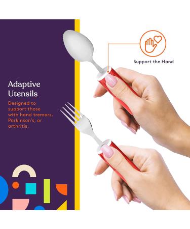 Special Supplies Adaptive Utensils (5-Piece Set) for Hand Tremors, Arthritis, Parkinson's, and Elderly - Non-Weighted, Non-Slip Handles - Stainless Steel Knives, Fork, Spoons - Red - Buy Online on GoSupps.com