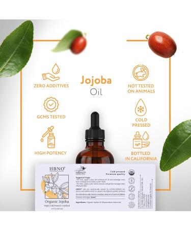 HBNO Organic Jojoba Oil 4 oz - Cold Pressed Natural Carrier Oil for Massage Aromatherapy DIY Soap Making & Skincare - Premium Quality Jojoba Oil - Buy Online on GoSupps.com