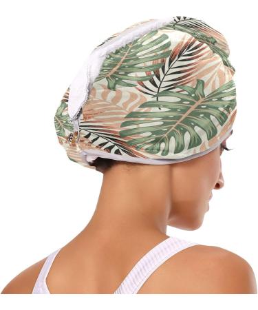 Tropical Leaves Dry Hair Cap Set - 2 Piece Quick Drying Towel & Button Headband | Super Absorbent & Comfortable - Buy Online on GoSupps.com