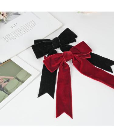 Acwoo Satin-Haired Hair Clips with Loop | 90s Bowknot French Band Hairpins for Parties & Christmas - Buy Online on GoSupps.com