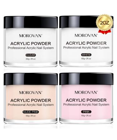 Morovan Acrylic Powder Set - 4 Colors Acrylic Nail Powder Professional Polymer Colored Acrylic Nail Powder for Acrylic Nail Extension Carving Clear,Pink,Nude,White - Buy Online on GoSupps.com