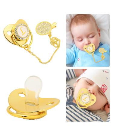 Golden Baby Pacifier | Curved Design Safe Materials 26 Letters | Healthy Bling Pacifier with Clips for 6-18 Months - Buy Online on GoSupps.com