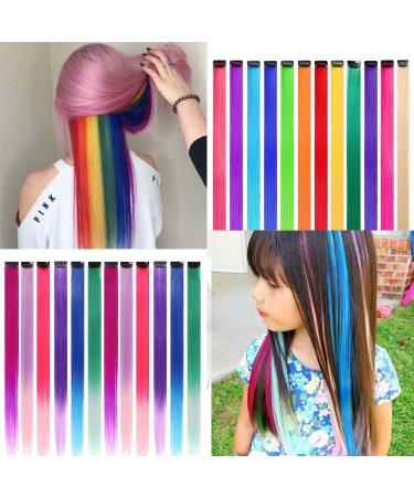 24 Pcs Colored Hair Extensions Colorful Clip in Hair Extensions 22 inch Synthetic Straight Hair Extensions for Kids Girls Women A 24Pcs - Solid color + Gradient color - Buy Online on GoSupps.com