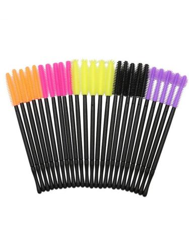 COSHINE 100pcs Disposable Silicone Eyelashes Makeup Brushes, 5 Styles Mascara Wands Applicator Spoolers silicone mascara brushes
