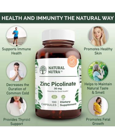 Natural Nutra Zinc Picolinate 30mg Double Strength Supplement for Growth, Immune & Thyroid Support - 100 Capsules - Buy Online on GoSupps.com