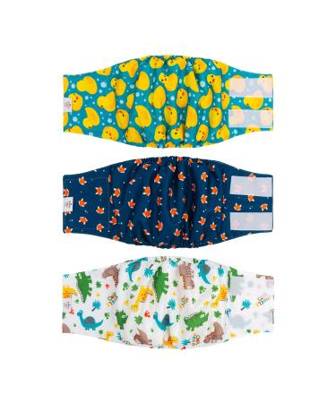 CuteBone Belly Wrap for Male Dogs Washable Puppy Diapers 3 Pieces pPack DM02M-DE Duck&Dino&Fox M (35.5-43cm)