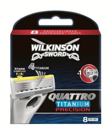 Wilkinson Sword Quattro Titanium Precision Razor Blades for Men's Razors 8 Pieces (1 Pack)