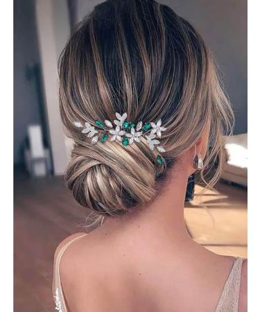IYOU Crystal Wedding Hair Comb for Women Green Rhinestone Bridal Hair Accessories Flower Headpiece Prom Guest Hair Piece for Brides and Bridesmaids - Buy Online on GoSupps.com