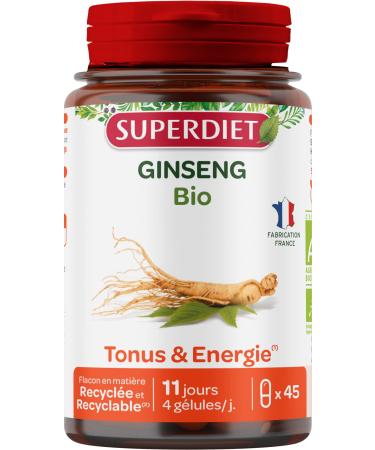 SUPERDIET - GINSENG ORGANIC - Tone and Energy - Phytotherapy - Made in France - 45 capsules