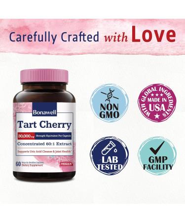 Bonawell Tart Cherry Extract 30000mg - 60 Capsules | Uric Acid Cleanse & Joint Comfort | Montmorency Tart Cherries | 2 Month Supply - Buy Online on GoSupps.com