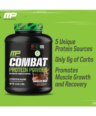 Muscle Pharm Combat 4lb Chocolate Milk Protein and Combat Chocolate Chip Cookie Dough Sport Bars - Buy Online on GoSupps.com