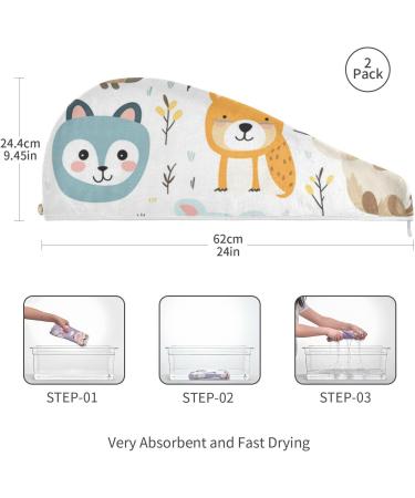 Cute Cartoon Animal Hair Towels 2 Pack | Super Absorbent Quick Dry Hair Turbans for Women & Girls - Buy Online on GoSupps.com