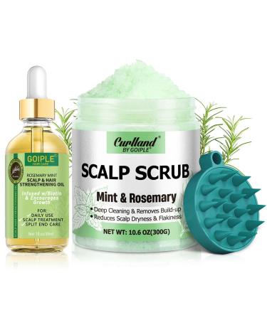 Traitement Gommage Cuir Chevelu au Romarin et Menthe Rafra chissante & Huile de Romarin pour Cheveux & Brosse Massante - Cuir Chevelu Gras et Pelliculaire Soin Capillaire Doux pour des Cheveux Forts